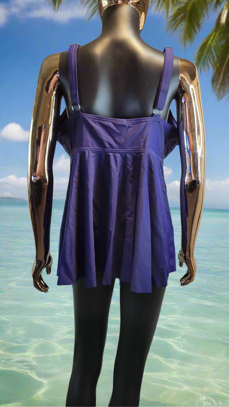 BLOOMCHIC PLUS SIZE True Blue Cover Up Ruffle Tunic Tankini Bathing Suit TOP Mint Condition