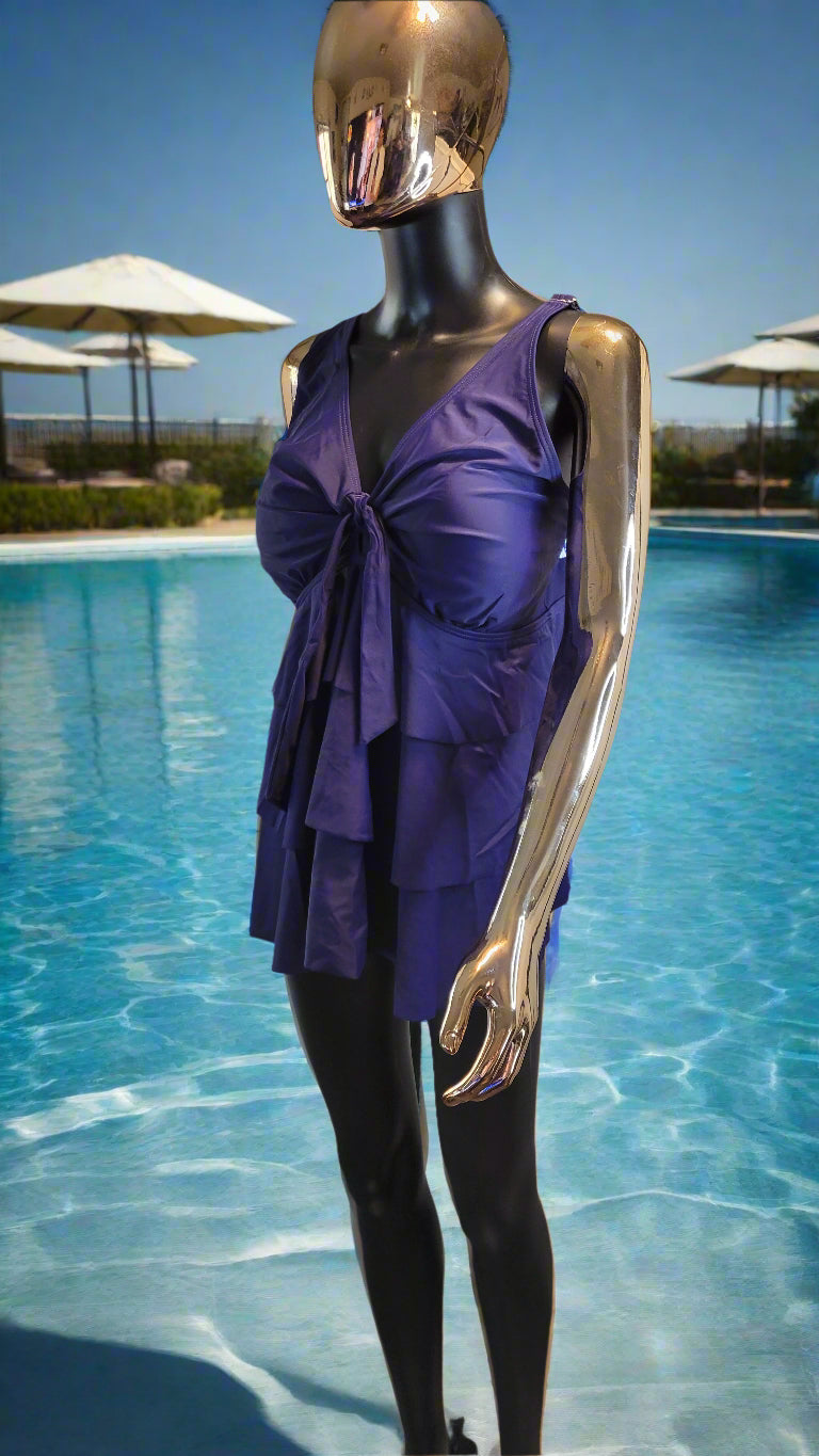 BLOOMCHIC PLUS SIZE True Blue Cover Up Ruffle Tunic Tankini Bathing Suit TOP Mint Condition