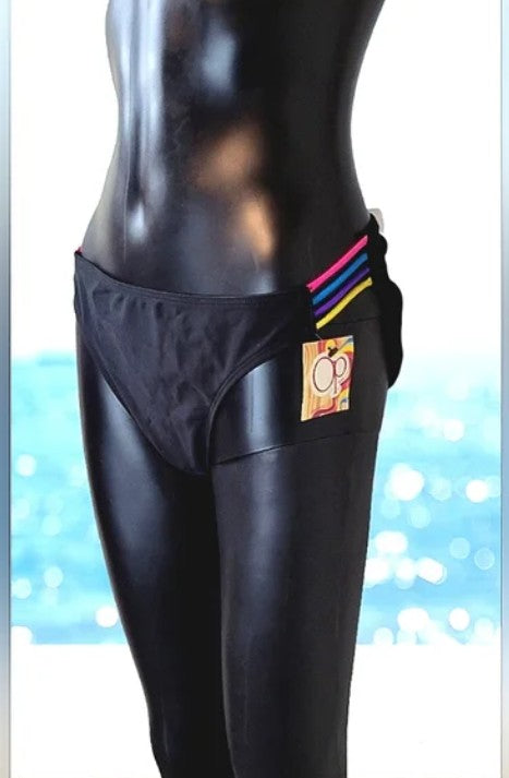 OP OCEAN PACIFIC Beach Babe-Multi Color-String BLACK Bikini SWIM Bottom NWT