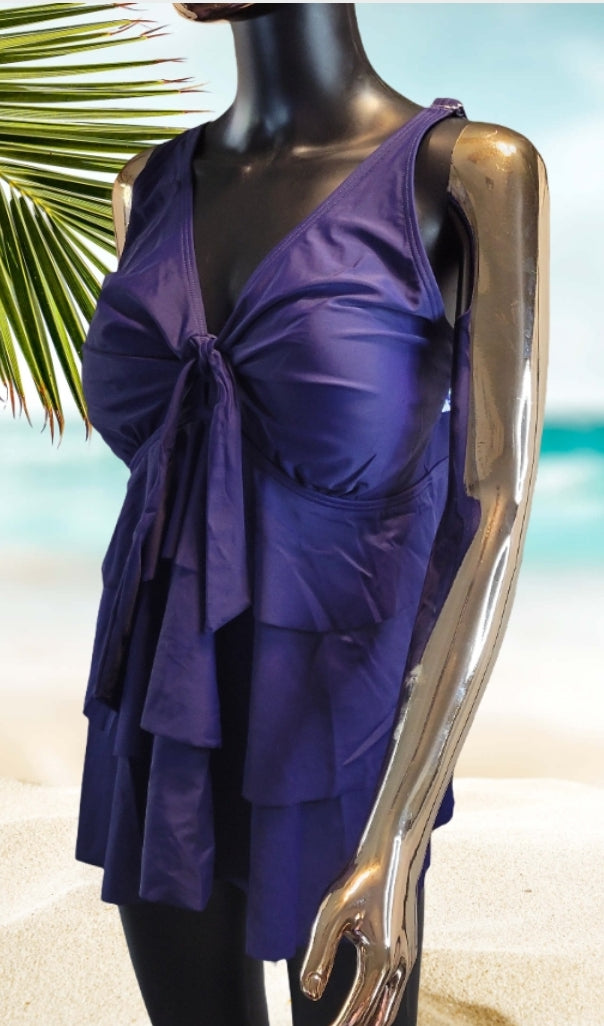 BLOOMCHIC PLUS SIZE True Blue Cover Up Ruffle Tunic Tankini Bathing Suit TOP Mint Condition