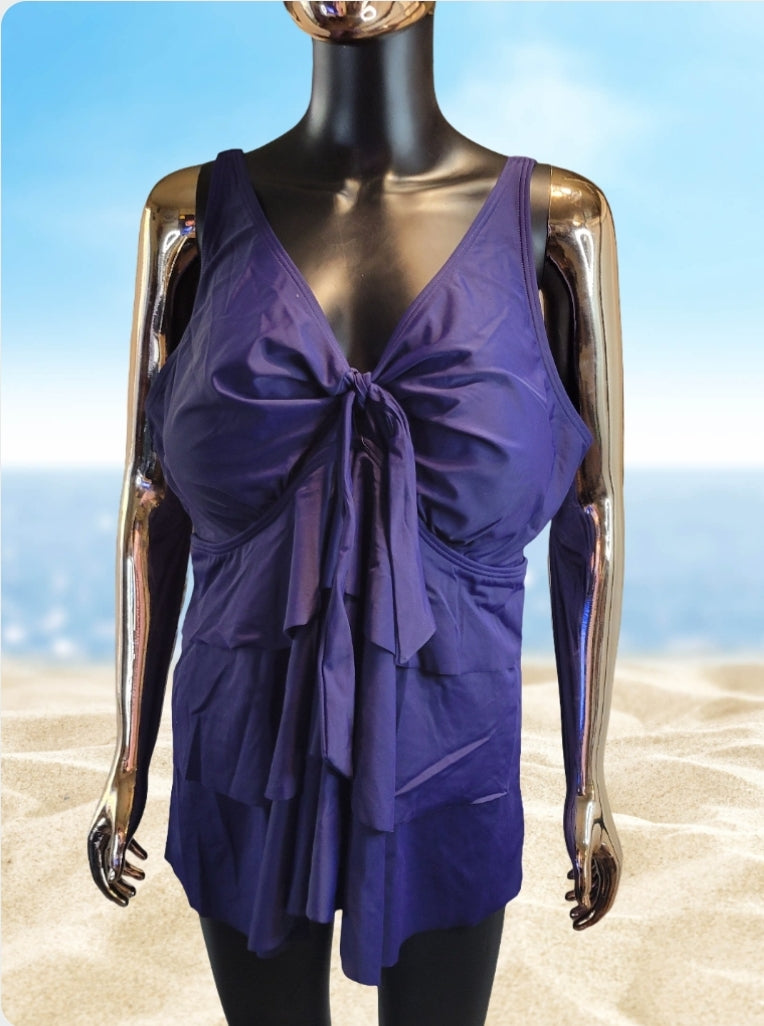 BLOOMCHIC PLUS SIZE True Blue Cover Up Ruffle Tunic Tankini Bathing Suit TOP Mint Condition