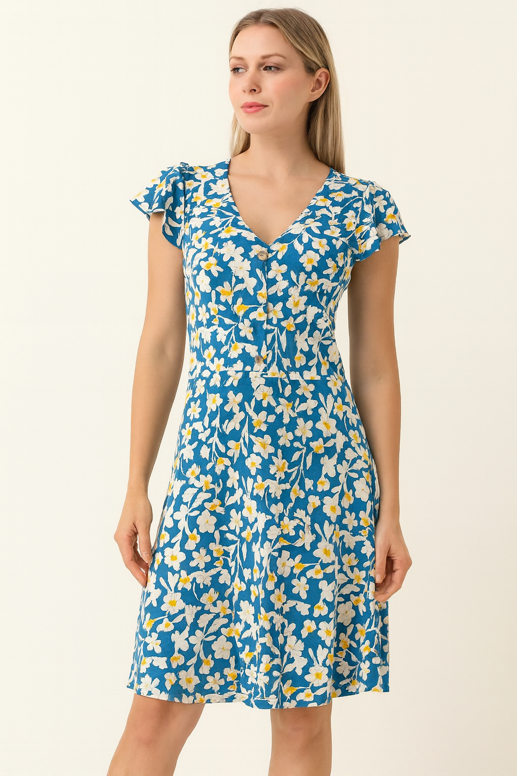 Fortune + Ivy Blue Floral V-Neck Fit & Flare Dress | Cottagecore