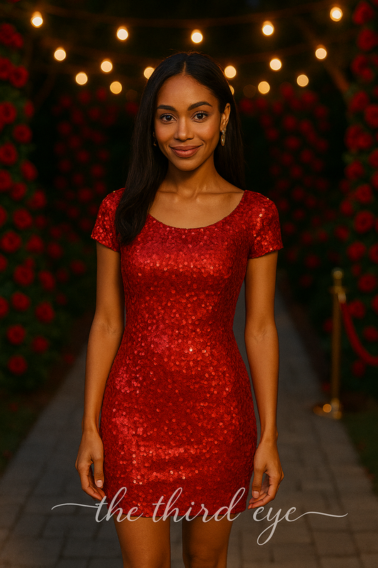Vintage Luxe Carmen Marc Valvo Red Sequin Cocktail Mini Dress ✨🔥 Holiday Glam