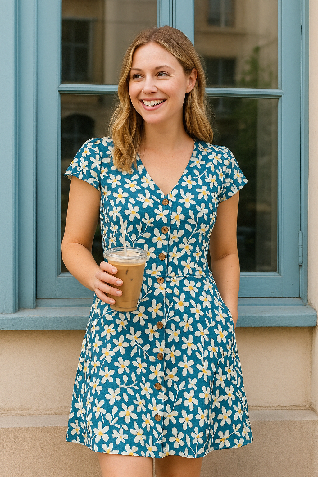 Fortune + Ivy Blue Floral V-Neck Fit & Flare Dress | Cottagecore