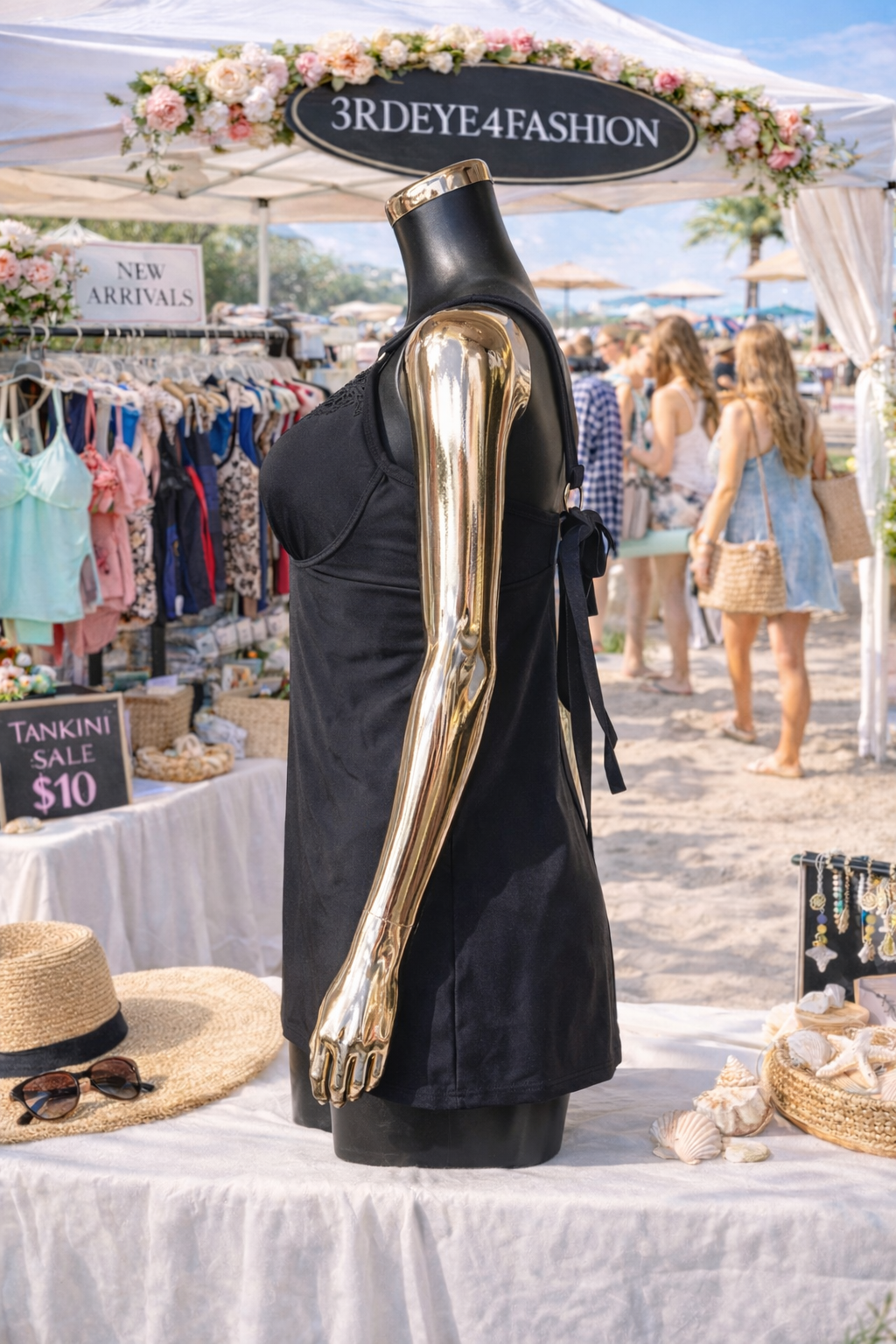 Plus Size Black Tankini Swim Top ✨ Supportive Beach-to-Bar Chic