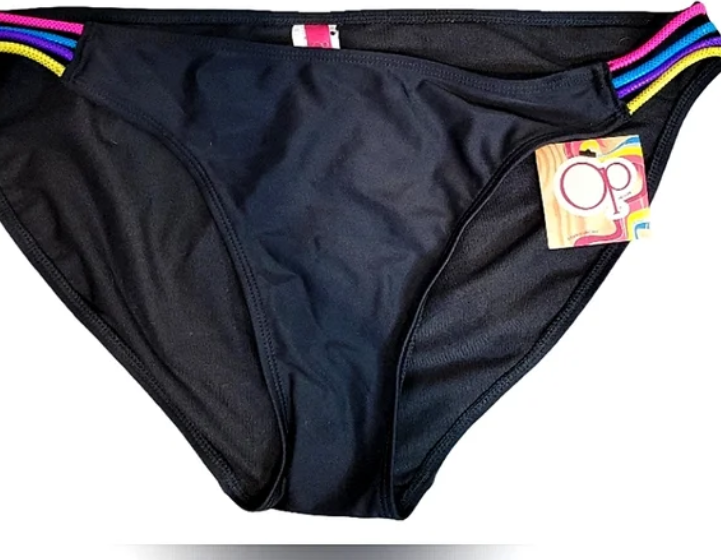 OP OCEAN PACIFIC Beach Babe-Multi Color-String BLACK Bikini SWIM Bottom NWT