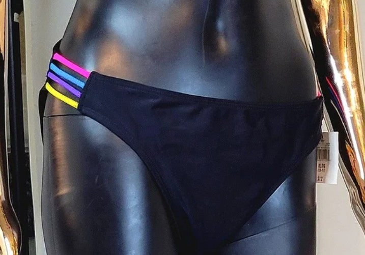 OP OCEAN PACIFIC Beach Babe-Multi Color-String BLACK Bikini SWIM Bottom NWT