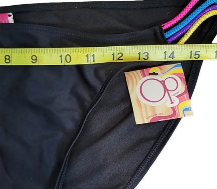 OP OCEAN PACIFIC Beach Babe-Multi Color-String BLACK Bikini SWIM Bottom NWT