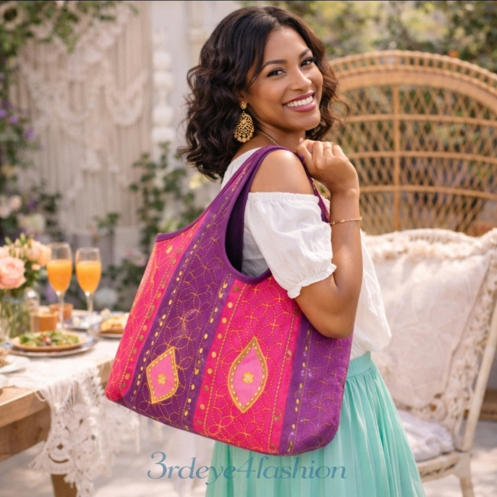 UNIQUE HAND MADE HOBO ✨ Boho Sunset Nomad Tote 🌺 Embroidered Gypsy Festival Bag Hand Crafted