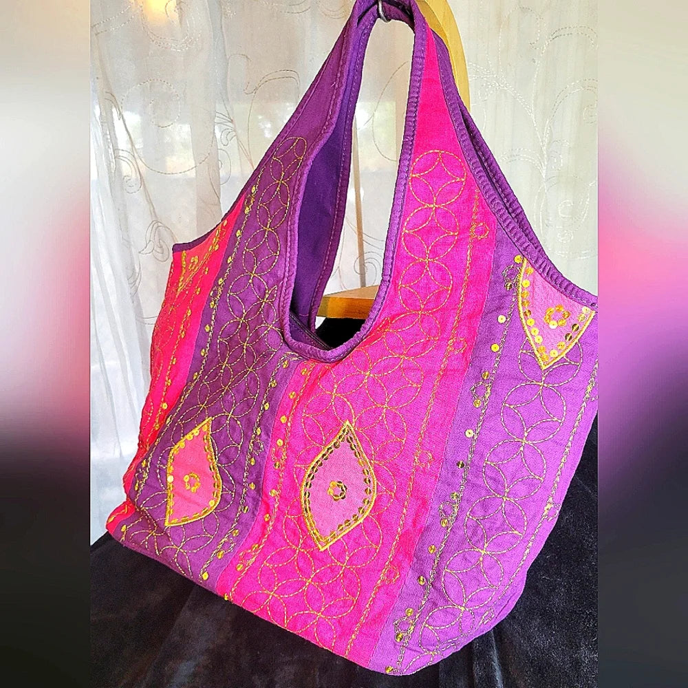 UNIQUE HAND MADE HOBO ✨ Boho Sunset Nomad Tote 🌺 Embroidered Gypsy Festival Bag Hand Crafted