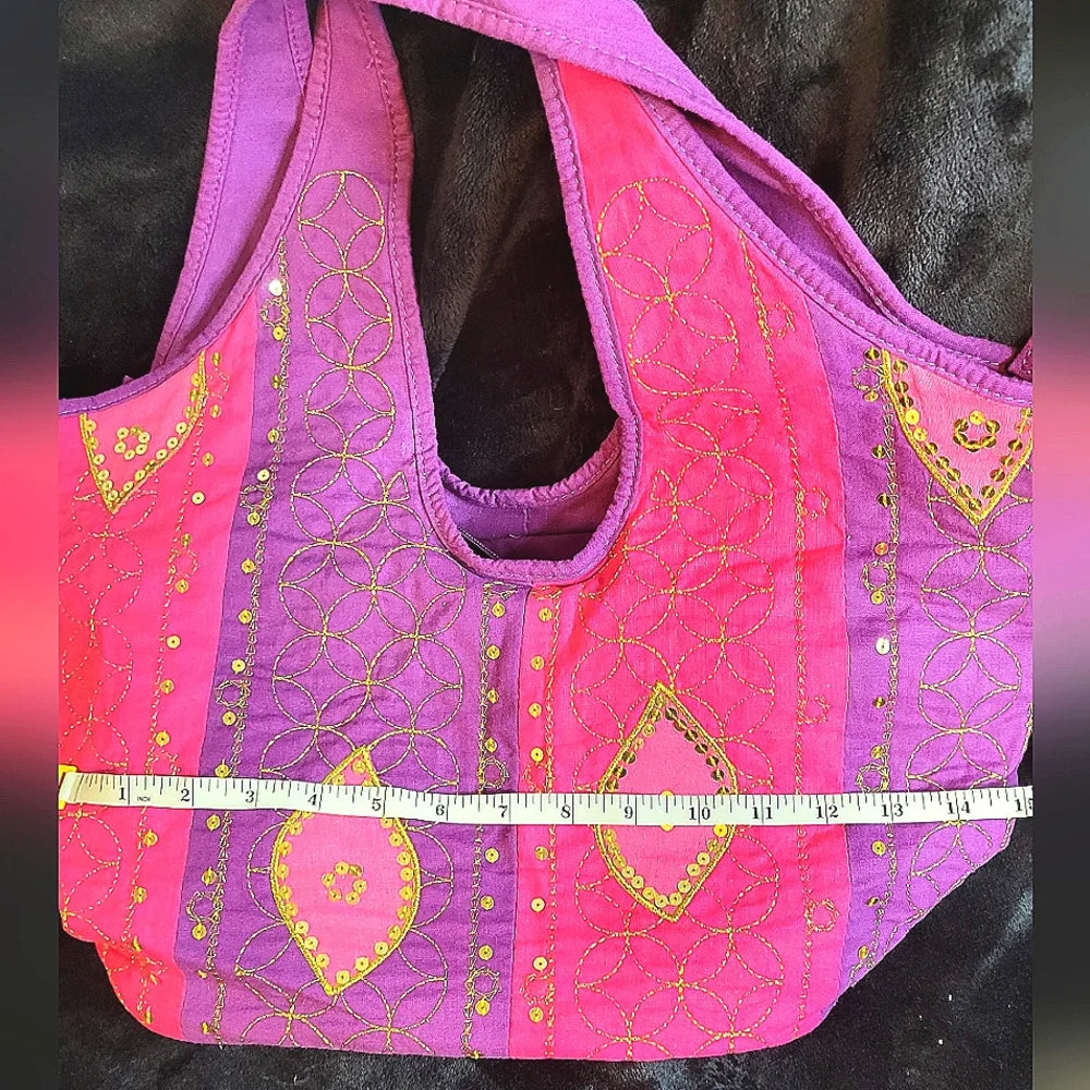 UNIQUE HAND MADE HOBO ✨ Boho Sunset Nomad Tote 🌺 Embroidered Gypsy Festival Bag Hand Crafted