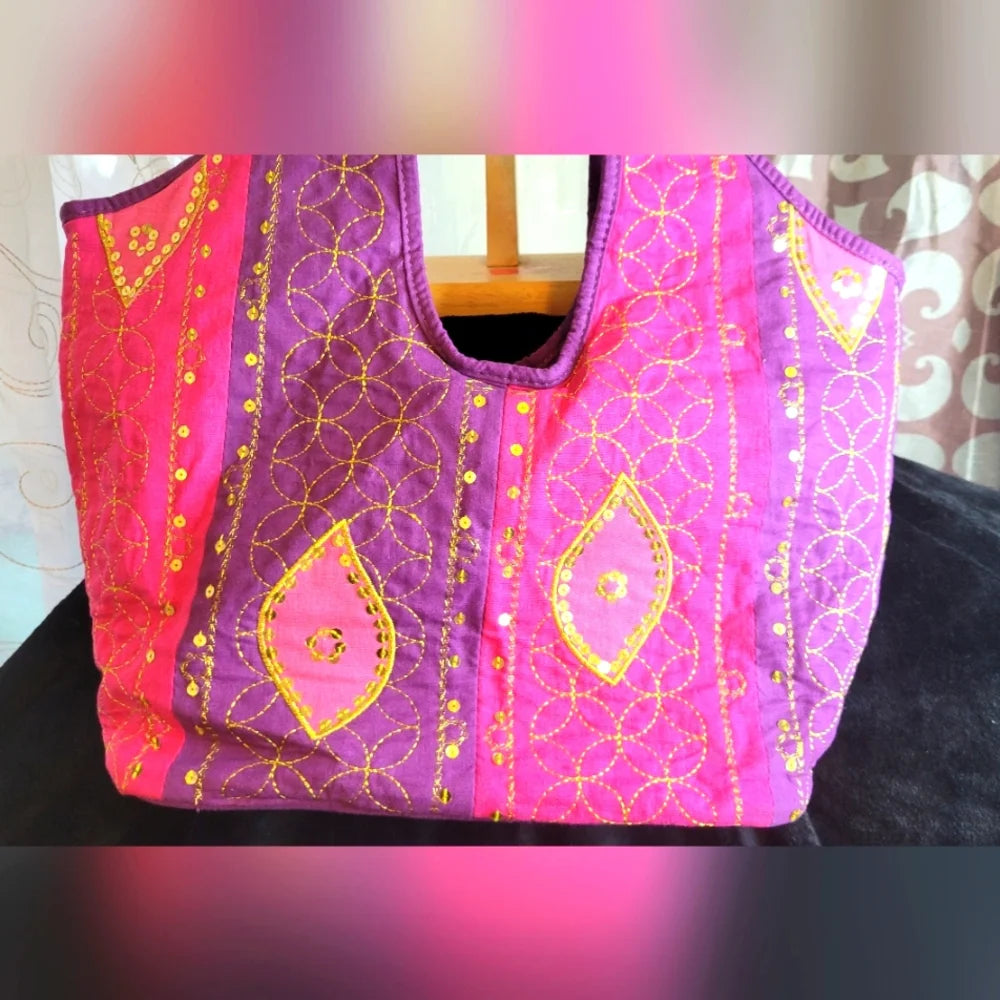 UNIQUE HAND MADE HOBO ✨ Boho Sunset Nomad Tote 🌺 Embroidered Gypsy Festival Bag Hand Crafted