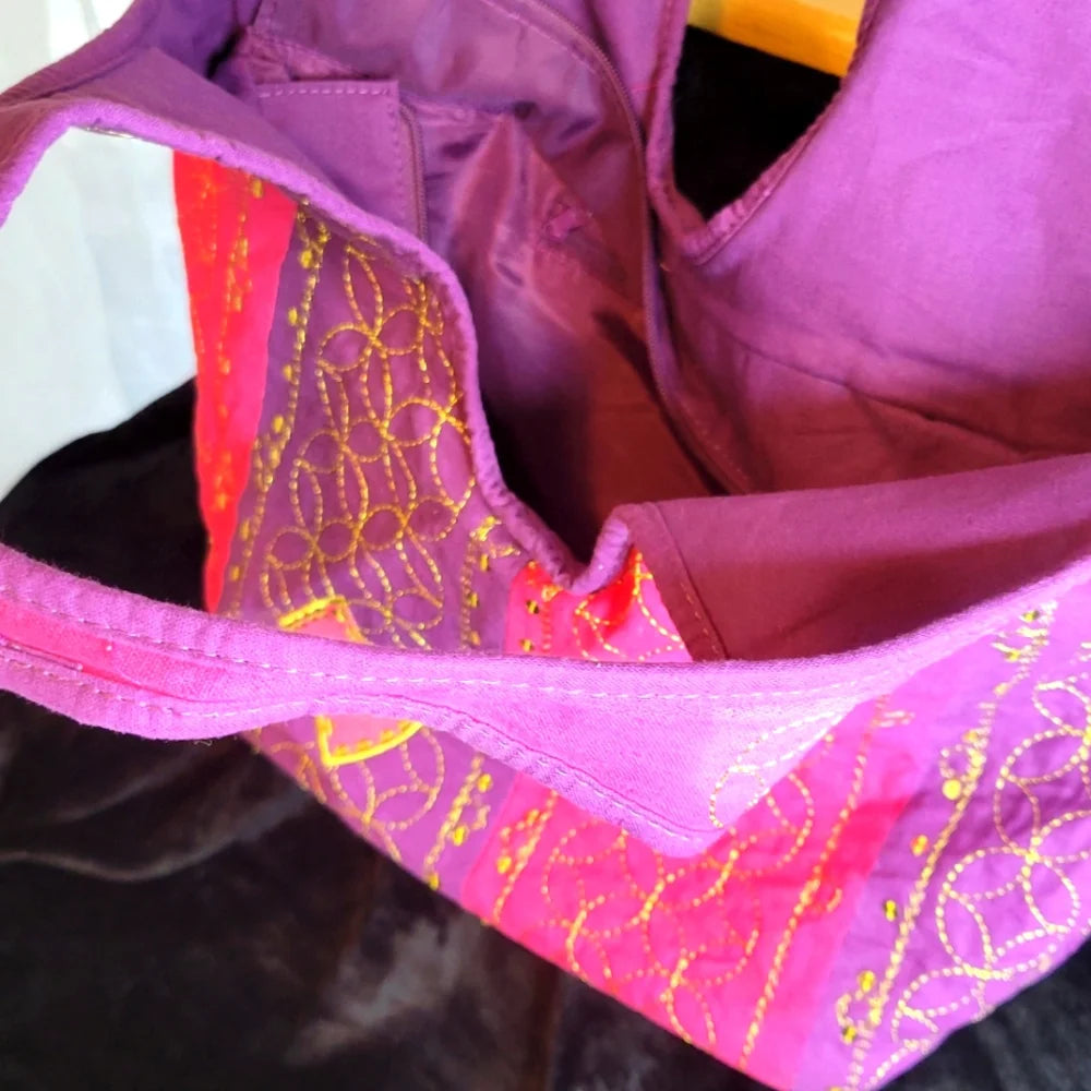 UNIQUE HAND MADE HOBO ✨ Boho Sunset Nomad Tote 🌺 Embroidered Gypsy Festival Bag Hand Crafted