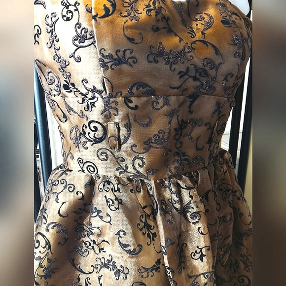 ✨ Juniors Handmade Bronze Flocked Dress Homecoming Party ✨
