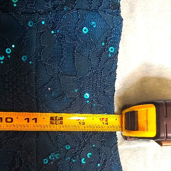 🌊✨ Teal Lace Sequin Cocktail Mini Dress | Sheer Bodice | V-Back Zip ✨🌊