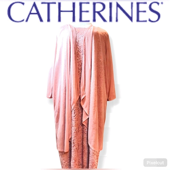 ✨ Plus Size 28W Blush Lace Formal Dress & Matching Duster Set 💗