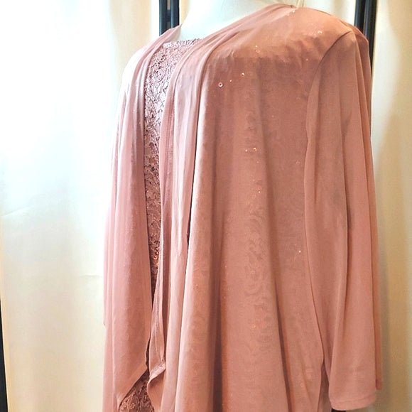 ✨ Plus Size 28W Blush Lace Formal Dress & Matching Duster Set 💗