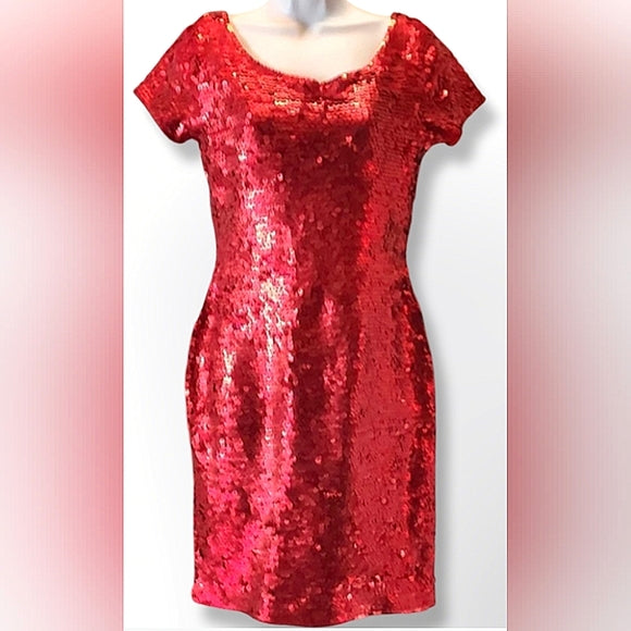 Vintage Luxe Carmen Marc Valvo Red Sequin Cocktail Mini Dress ✨🔥 Holiday Glam