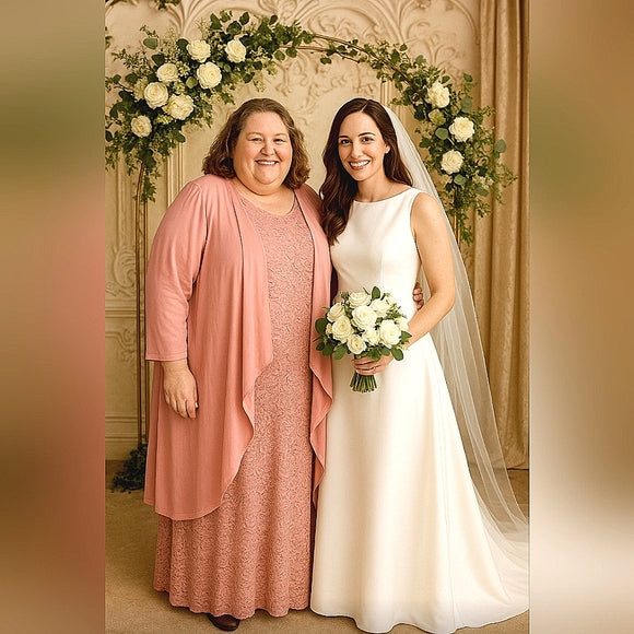 ✨ Plus Size 28W Blush Lace Formal Dress & Matching Duster Set 💗