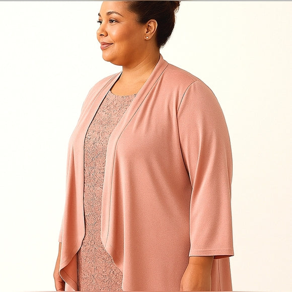 ✨ Plus Size 28W Blush Lace Formal Dress & Matching Duster Set 💗