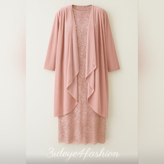 ✨ Plus Size 28W Blush Lace Formal Dress & Matching Duster Set 💗