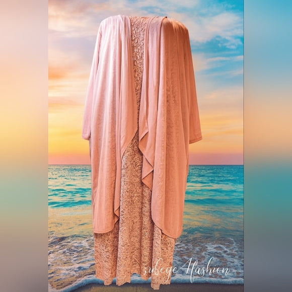 ✨ Plus Size 28W Blush Lace Formal Dress & Matching Duster Set 💗