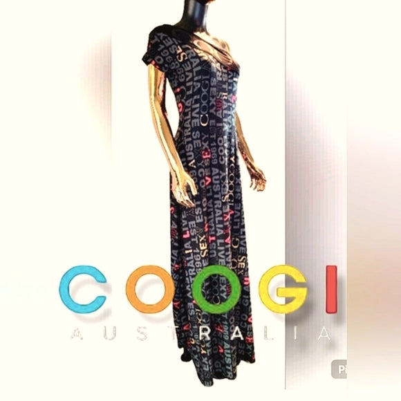 90s ✨ COOGI Australia One Shoulder Logo Maxi Dress Size M ✨