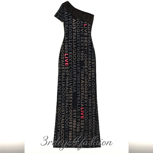 90s ✨ COOGI Australia One Shoulder Logo Maxi Dress Size M ✨