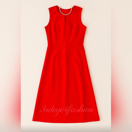 CALVIN KLEIN ❤️ Classic Red Midi Dress Sz 12 Work to Evening Elegance ✨🔥 Calvin Klein