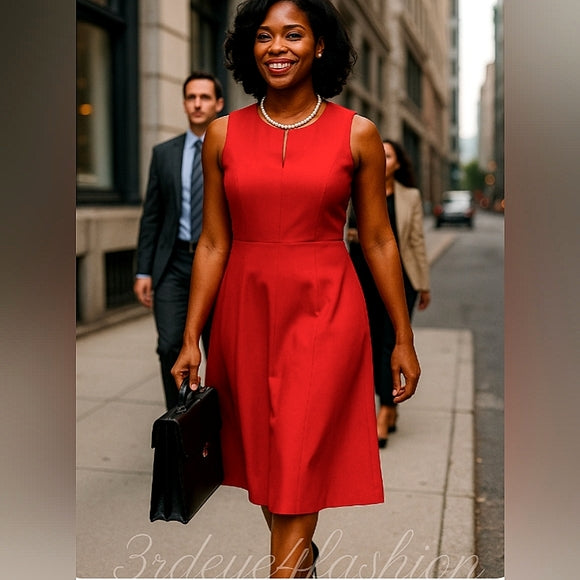 CALVIN KLEIN ❤️ Classic Red Midi Dress Sz 12 Work to Evening Elegance ✨🔥 Calvin Klein
