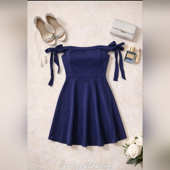 💙 Off-Shoulder Fit & Flare Mini Dress | Petite Juniors Cocktail Party 🎉✨