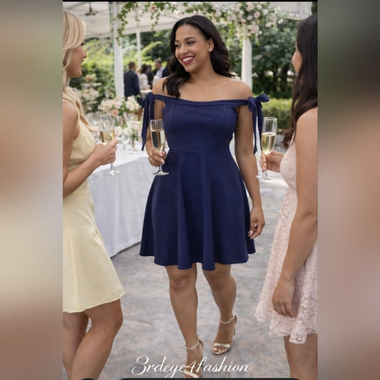 💙 Off-Shoulder Fit & Flare Mini Dress | Petite Juniors Cocktail Party 🎉✨