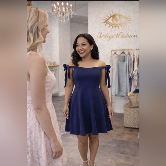 💙 Off-Shoulder Fit & Flare Mini Dress | Petite Juniors Cocktail Party 🎉✨