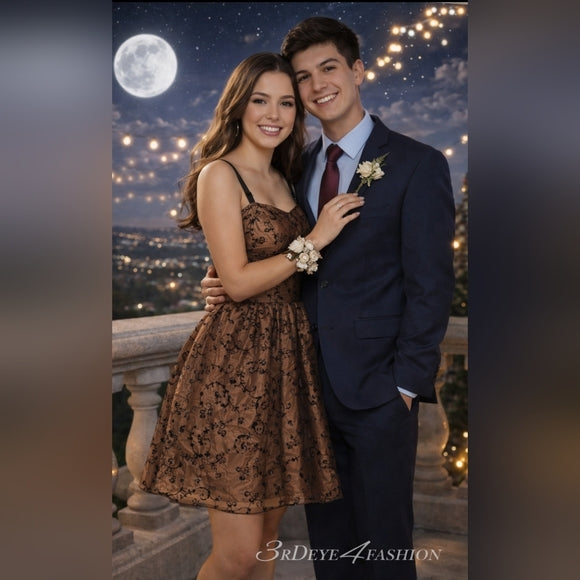 ✨ Juniors Handmade Bronze Flocked Dress Homecoming Party ✨