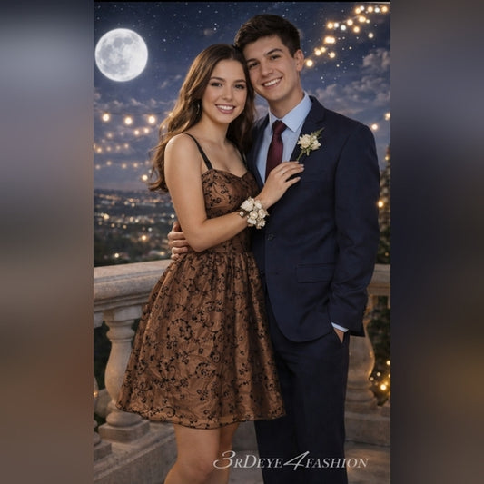 ✨ Juniors Handmade Bronze Flocked Dress Homecoming Party ✨