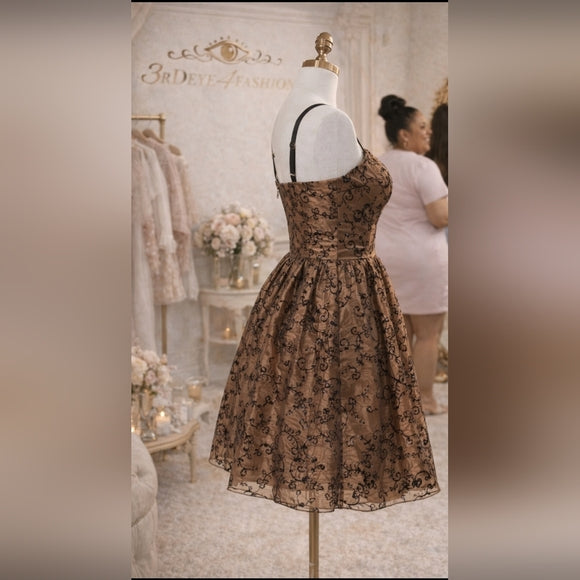 ✨ Juniors Handmade Bronze Flocked Dress Homecoming Party ✨