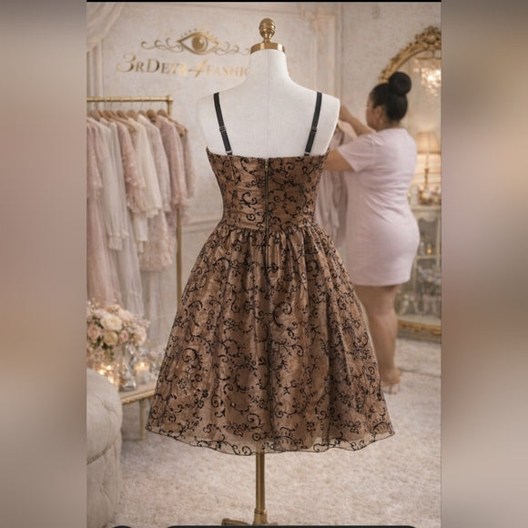 ✨ Juniors Handmade Bronze Flocked Dress Homecoming Party ✨
