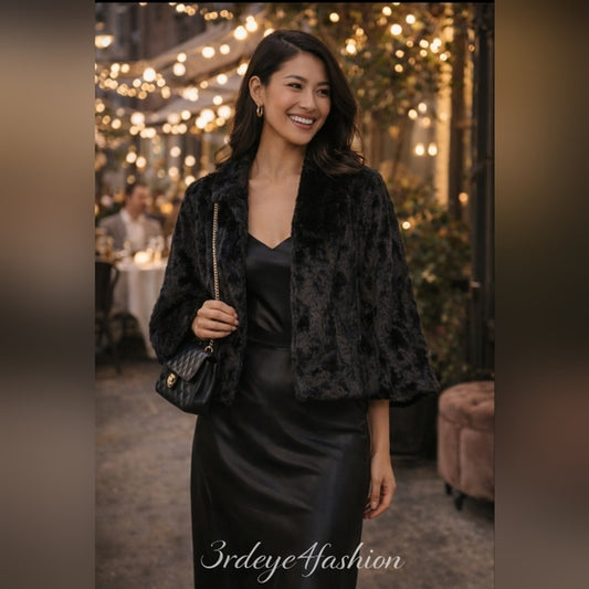 🖤 Vintage Black Faux Fur Stole Capelet ✨ Date Night Glam 🖤 Alden