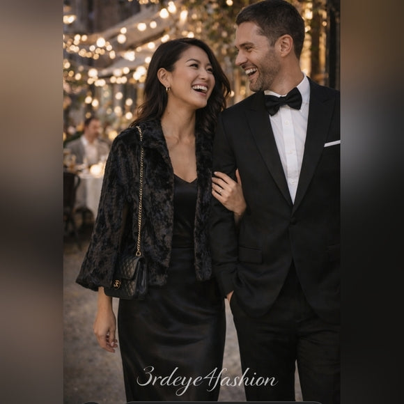 🖤 Vintage Black Faux Fur Stole Capelet ✨ Date Night Glam 🖤 Alden