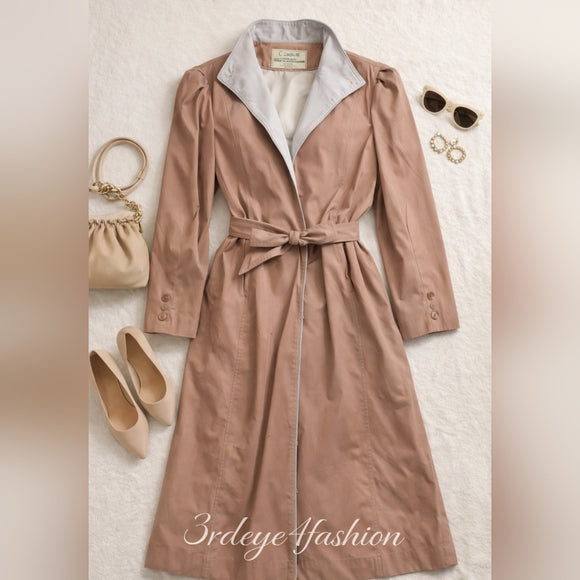 CLASSIC VINTAGE *RARE* ✨ Casper Dusty Rose Trench Coat Chic Winter Class