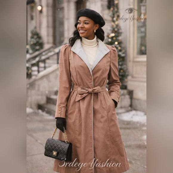 CLASSIC VINTAGE *RARE* ✨ Casper Dusty Rose Trench Coat Chic Winter Class