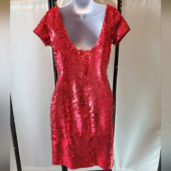 Vintage Luxe Carmen Marc Valvo Red Sequin Cocktail Mini Dress ✨🔥 Holiday Glam