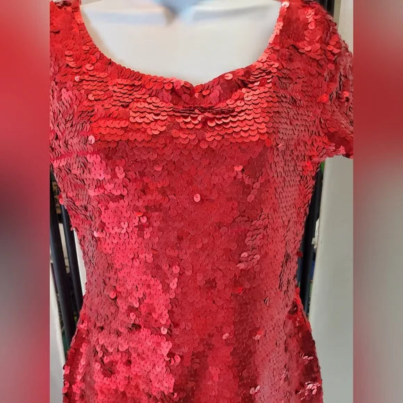Vintage Luxe Carmen Marc Valvo Red Sequin Cocktail Mini Dress ✨🔥 Holiday Glam