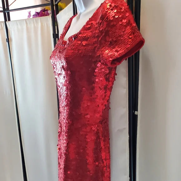 Vintage Luxe Carmen Marc Valvo Red Sequin Cocktail Mini Dress ✨🔥 Holiday Glam