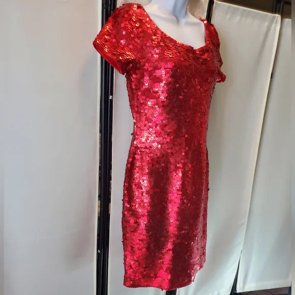 Vintage Luxe Carmen Marc Valvo Red Sequin Cocktail Mini Dress ✨🔥 Holiday Glam