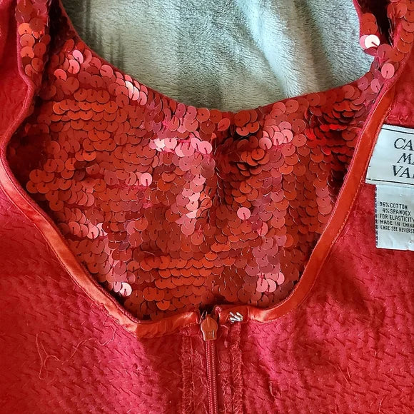 Vintage Luxe Carmen Marc Valvo Red Sequin Cocktail Mini Dress ✨🔥 Holiday Glam