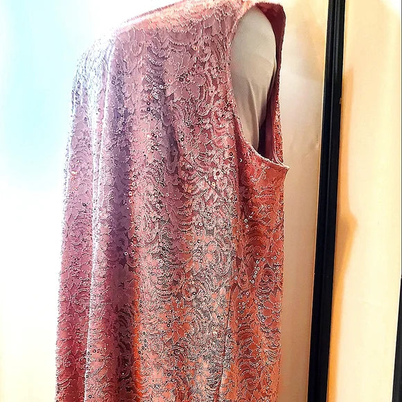 ✨ Plus Size 28W Blush Lace Formal Dress & Matching Duster Set 💗