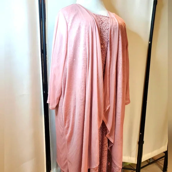 ✨ Plus Size 28W Blush Lace Formal Dress & Matching Duster Set 💗
