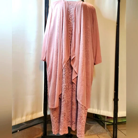 ✨ Plus Size 28W Blush Lace Formal Dress & Matching Duster Set 💗