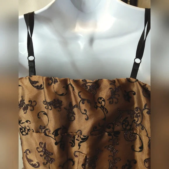 ✨ Juniors Handmade Bronze Flocked Dress Homecoming Party ✨